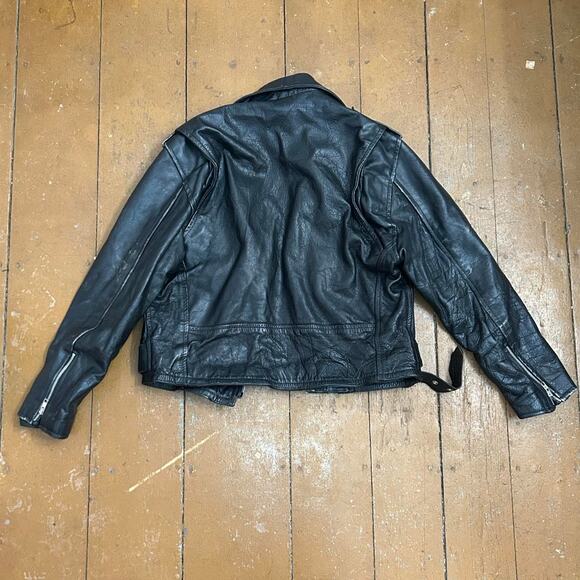 VINTAGE BLACK LEATHER Cropped Biker Jacket - Picture 4 of 4